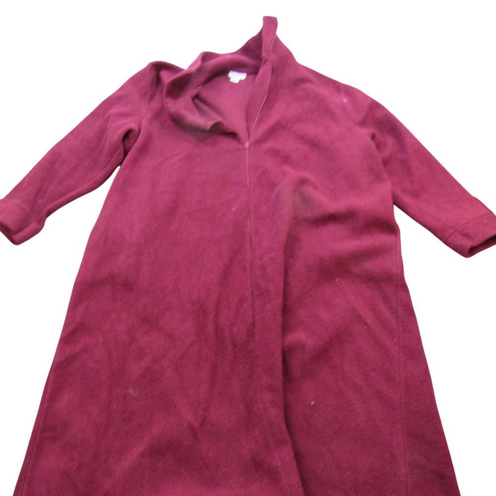 Comfort Corner Womens Plus 1X Burgundy Fleece Zip Front Long Robe‎ Housecoat USA
